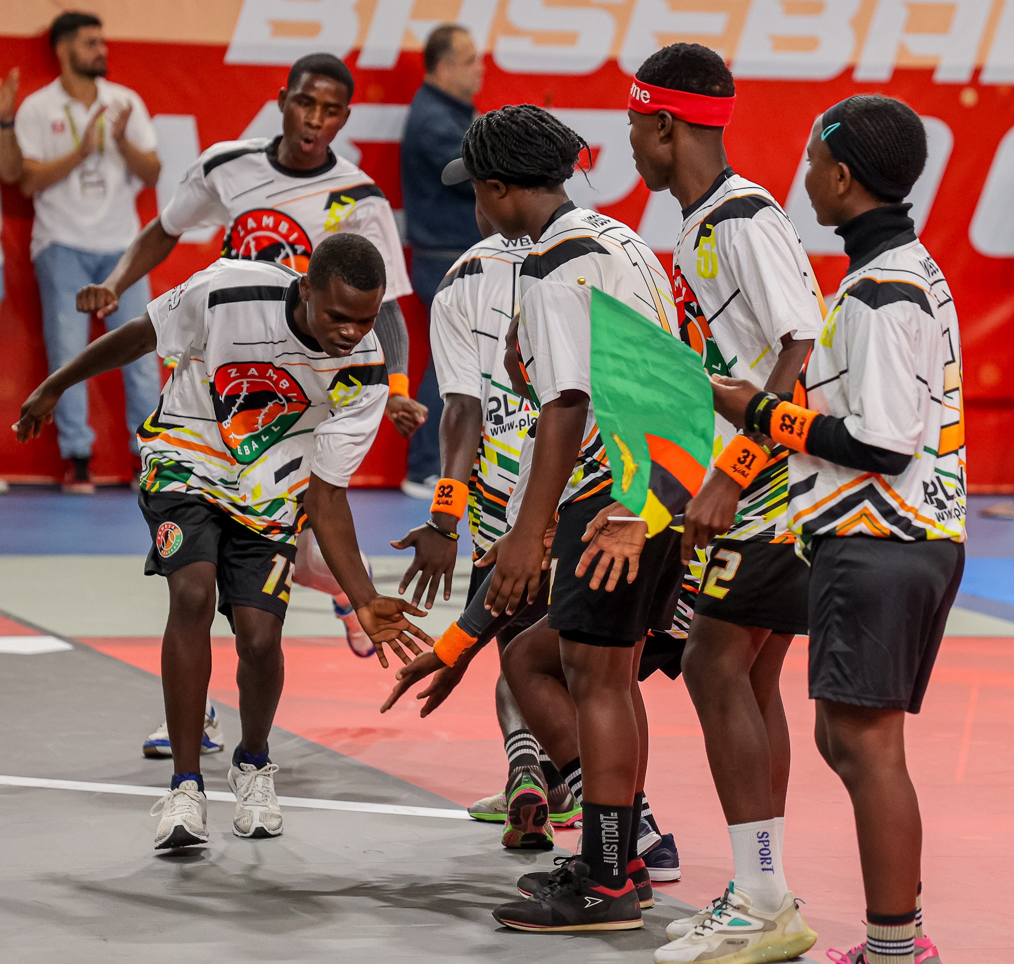 Team huddle during competition
